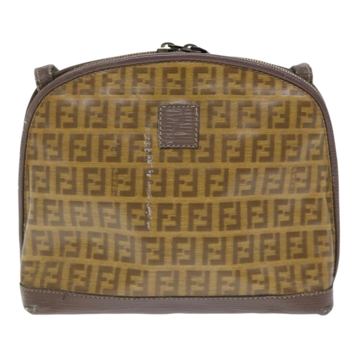 FENDI Zucchino Canvas Shoulder Bag Enamel Brown Black goldth5255