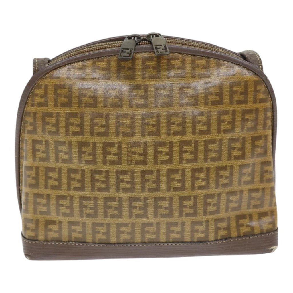 FENDI Zucchino Canvas Shoulder Bag Enamel Brown Black goldth5255