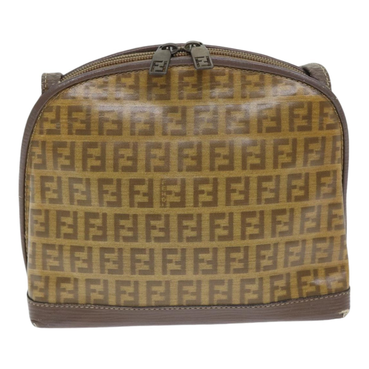 FENDI Zucchino Canvas Shoulder Bag Enamel Brown Black goldth5255