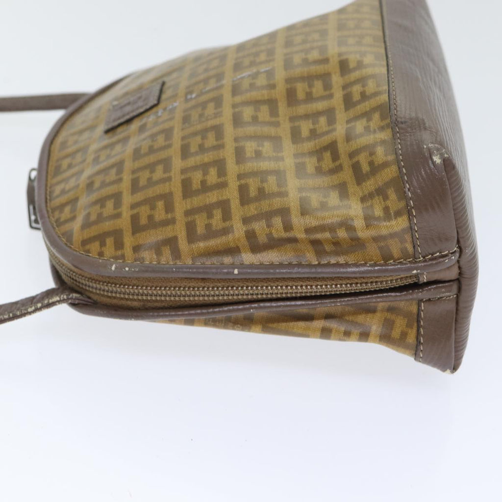 FENDI Zucchino Canvas Shoulder Bag Enamel Brown Black goldth5255