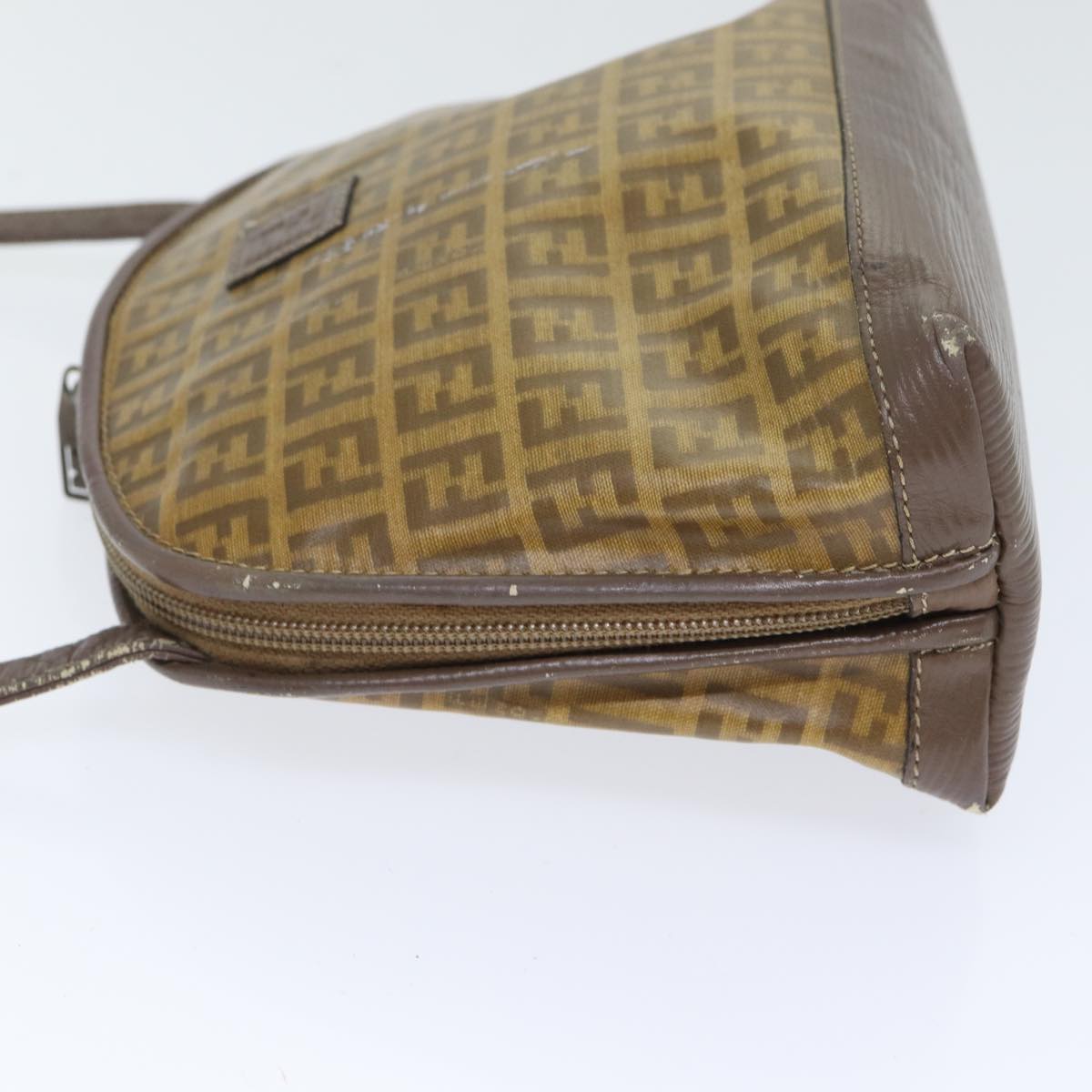 FENDI Zucchino Canvas Shoulder Bag Enamel Brown Black goldth5255