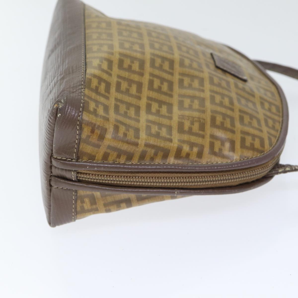 FENDI Zucchino Canvas Shoulder Bag Enamel Brown Black goldth5255