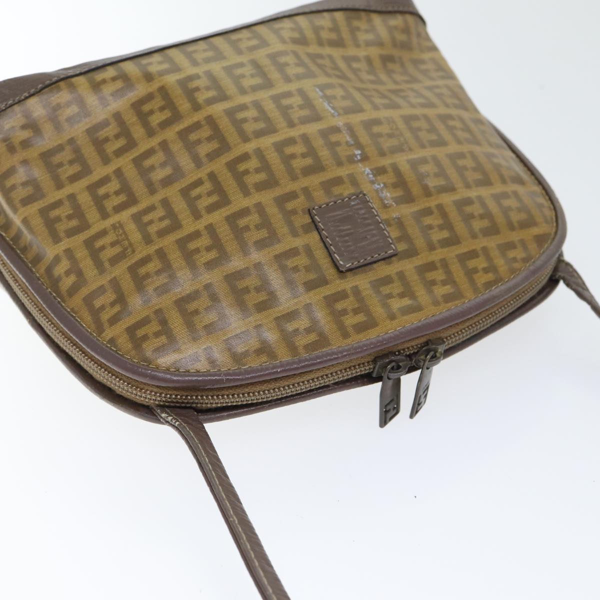 FENDI Zucchino Canvas Shoulder Bag Enamel Brown Black goldth5255