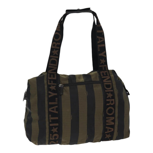 FENDI Pecan Canvas Tote Bag Nylon Khaki Blackth5267