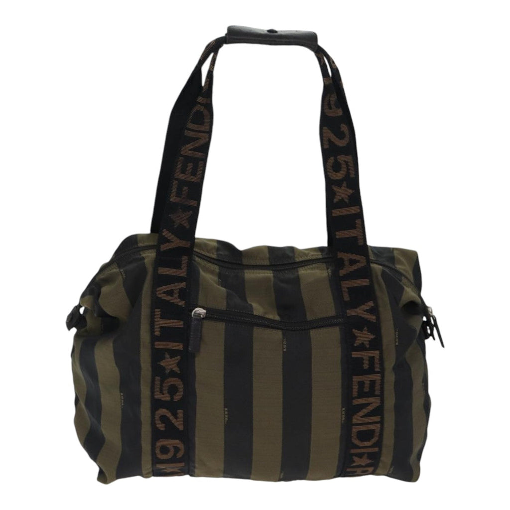 FENDI Pecan Canvas Tote Bag Nylon Khaki Blackth5267