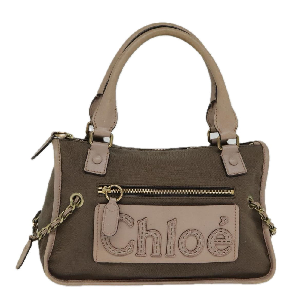 Chloe Hand Bag Canvas Leather Brown Gold th5319
