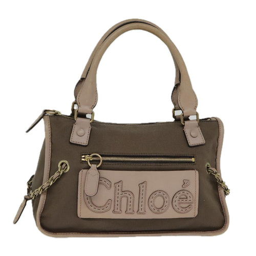 Chloe Hand Bag Canvas Leather Brown Gold th5319