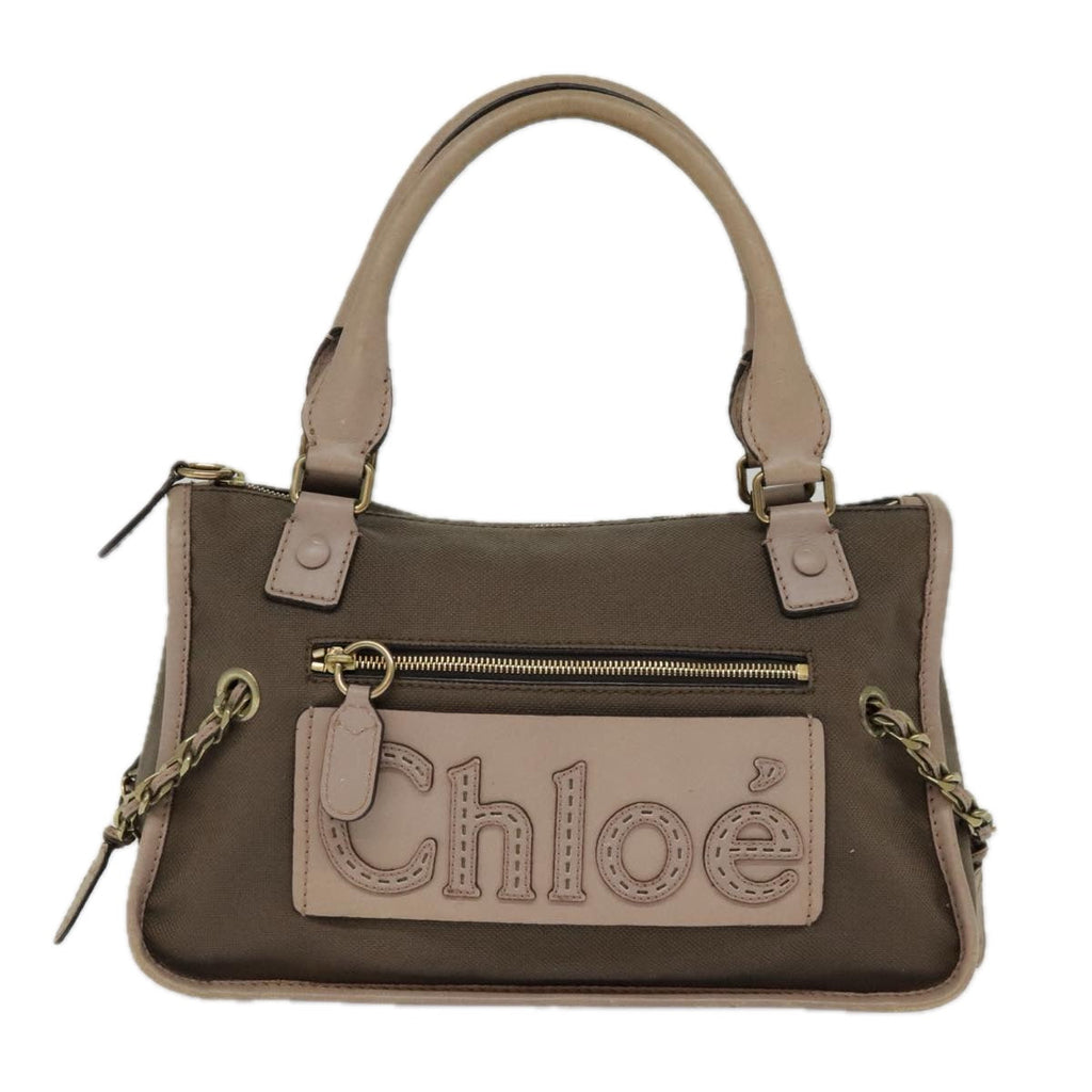 Chloe Hand Bag Canvas Leather Brown Gold th5319