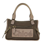 Chloe Hand Bag Canvas Leather Brown Gold th5319