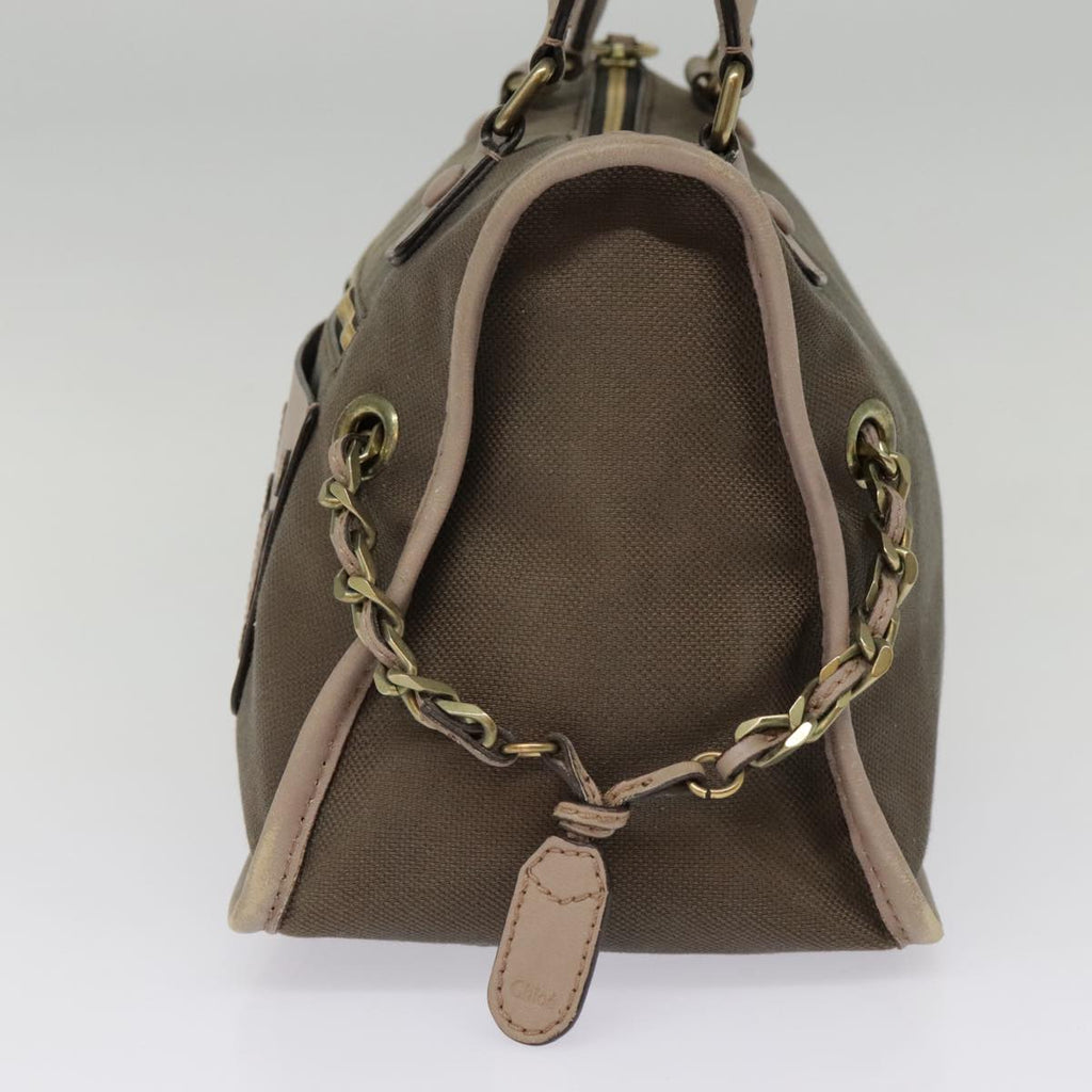 Chloe Hand Bag Canvas Leather Brown Gold th5319