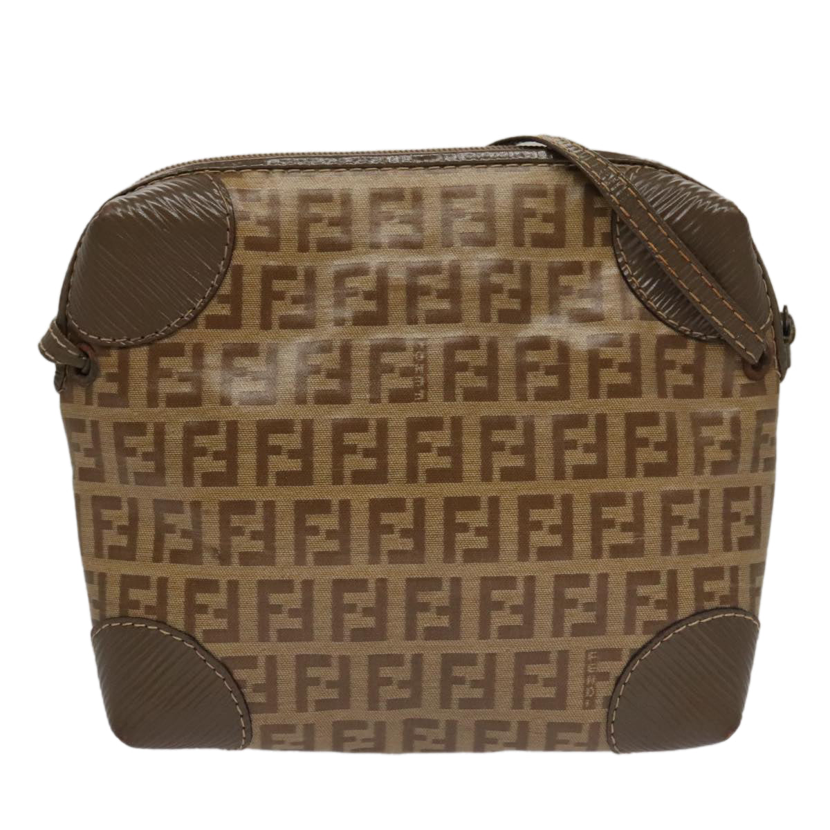 FENDI Zucchino Canvas Shoulder Bag Beigeth5552