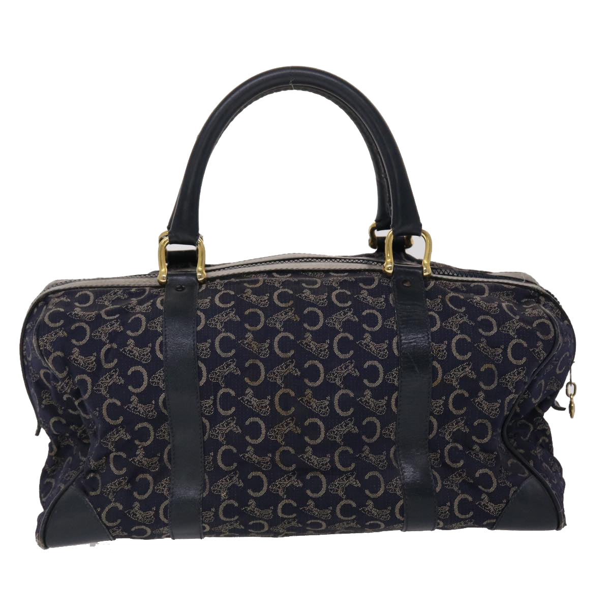CELINE Boston Bag Canvas Leather Navy  ar8356