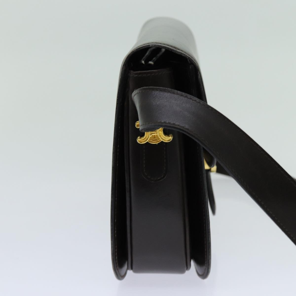CELINE Shoulder Bag Leather Dark Brown Auth 70802