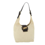 FENDI Mamma Baguette Shoulder Bag Canvas Leather Beige Brownti1234