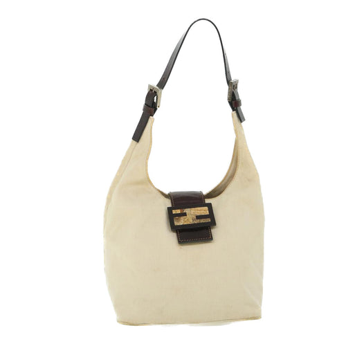 FENDI Mamma Baguette Shoulder Bag Canvas Leather Beige Brownti1234