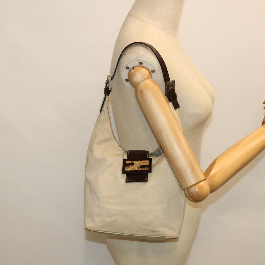 FENDI Mamma Baguette Shoulder Bag Canvas Leather Beige Brownti1234