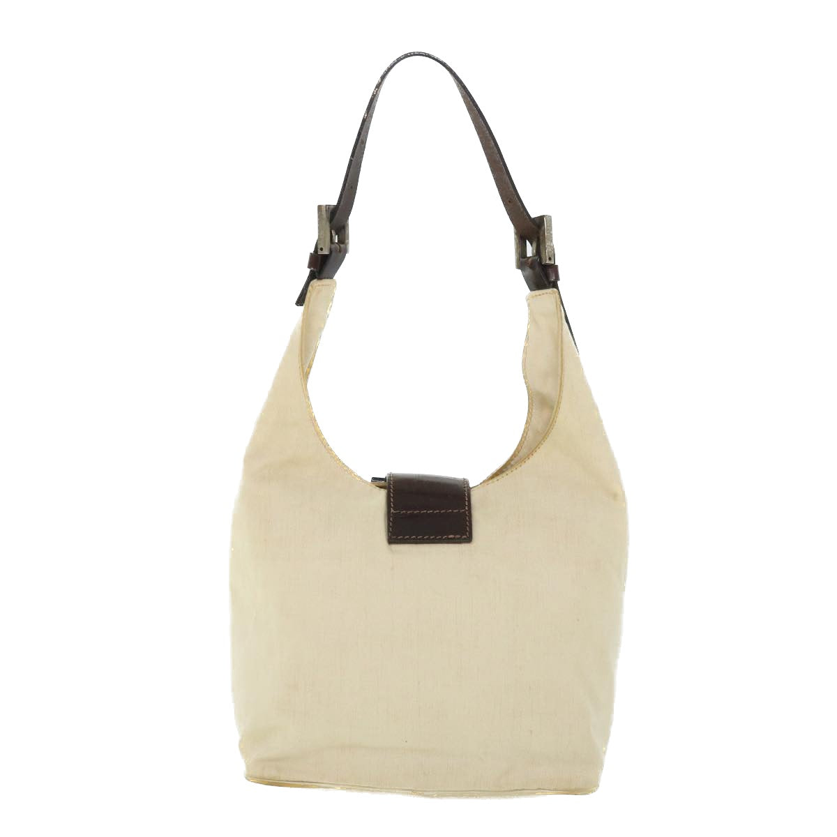 FENDI Mamma Baguette Shoulder Bag Canvas Leather Beige Brownti1234