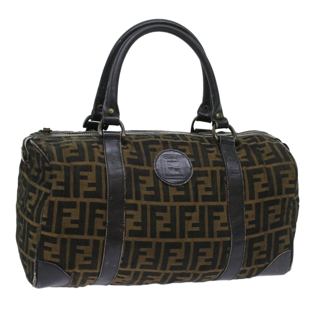 FENDI Zucca Canvas Boston Bag Leather Black Brownti1235