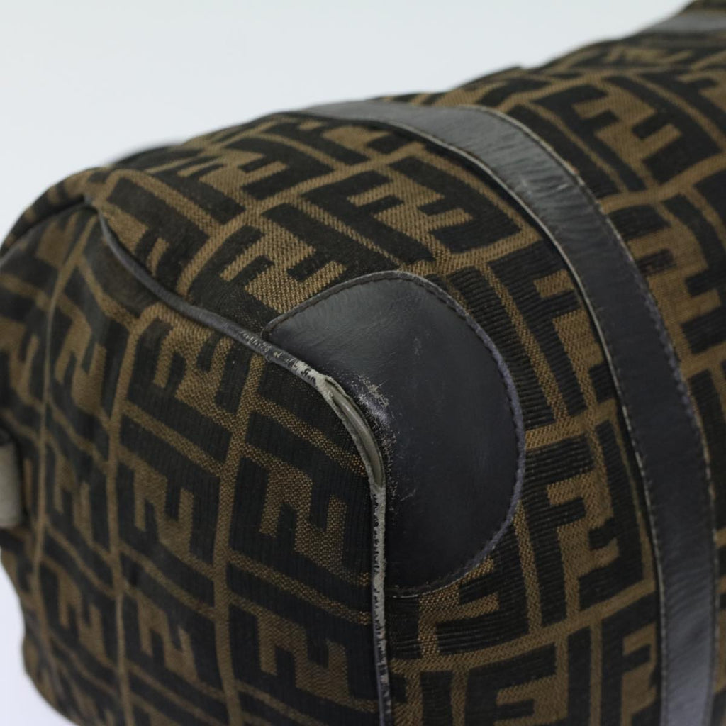 FENDI Zucca Canvas Boston Bag Leather Black Brownti1235