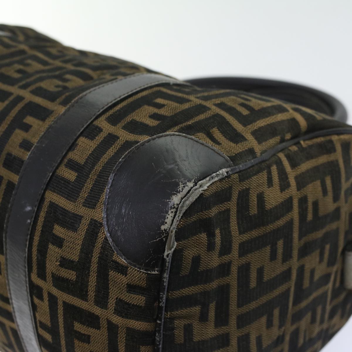 FENDI Zucca Canvas Boston Bag Leather Black Brownti1235