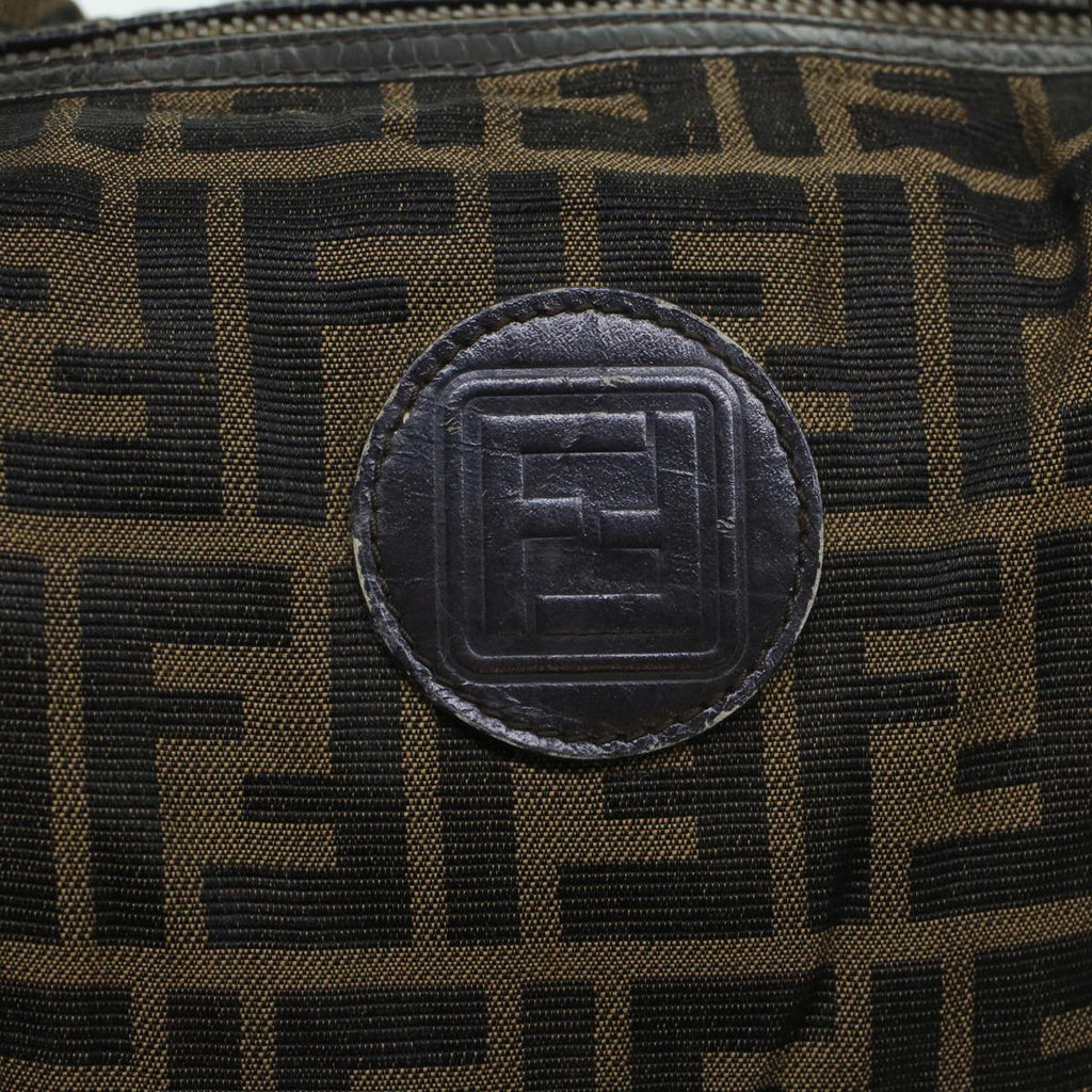 FENDI Zucca Canvas Boston Bag Leather Black Brownti1235