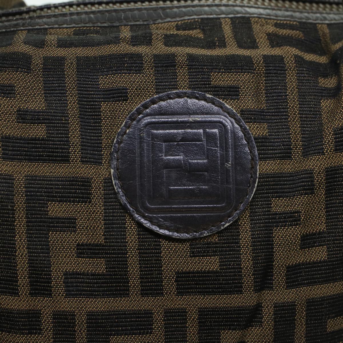 FENDI Zucca Canvas Boston Bag Leather Black Brownti1235