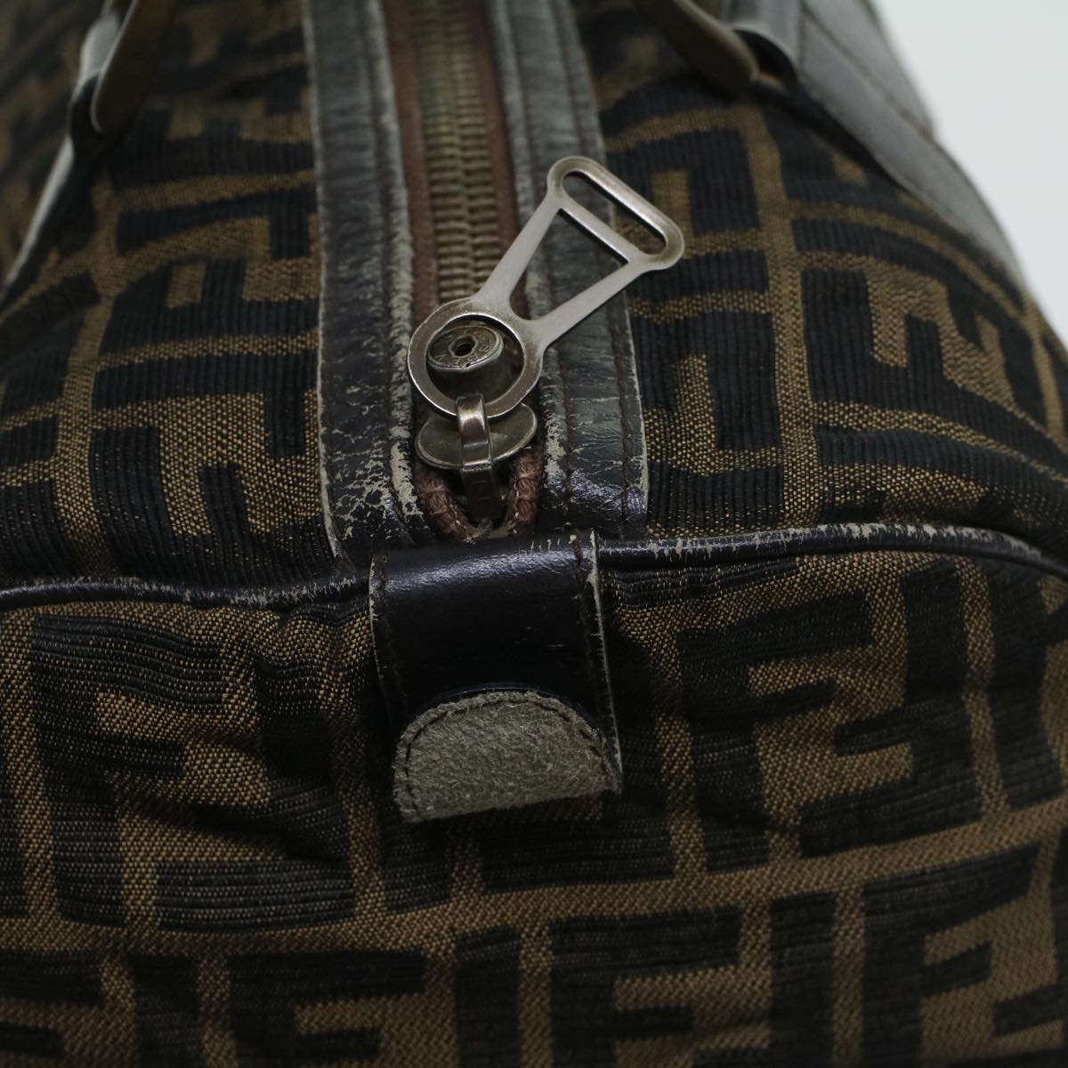 FENDI Zucca Canvas Boston Bag Leather Black Brownti1235