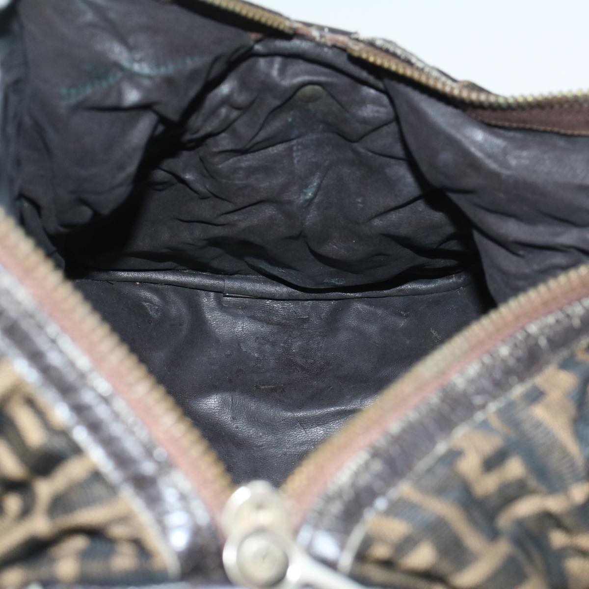 FENDI Zucca Canvas Boston Bag Leather Black Brownti1235