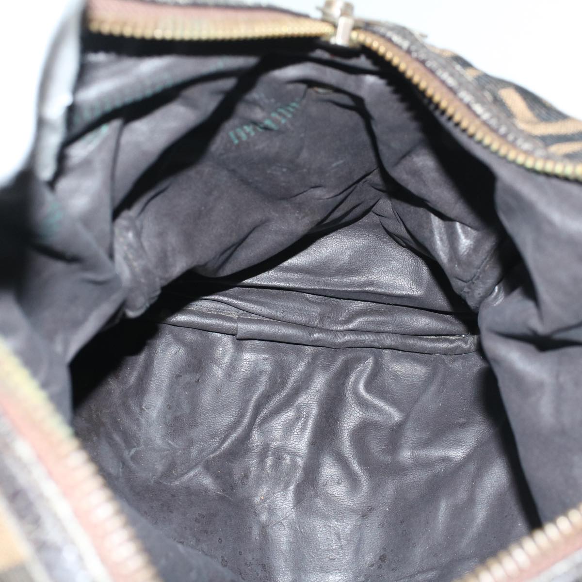 FENDI Zucca Canvas Boston Bag Leather Black Brownti1235