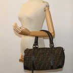 FENDI Zucca Canvas Boston Bag Leather Black Brownti1235