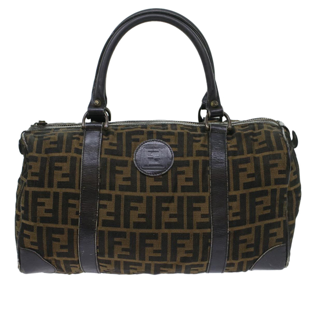 FENDI Zucca Canvas Boston Bag Leather Black Brownti1235