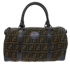 FENDI Zucca Canvas Boston Bag Leather Black Brownti1235