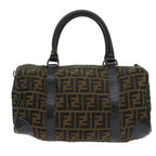 FENDI Zucca Canvas Boston Bag Leather Black Brownti1235