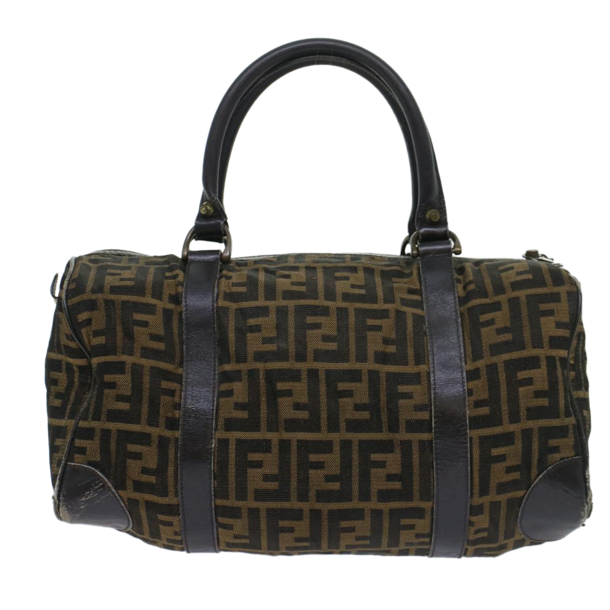 FENDI Zucca Canvas Boston Bag Leather Black Brownti1235
