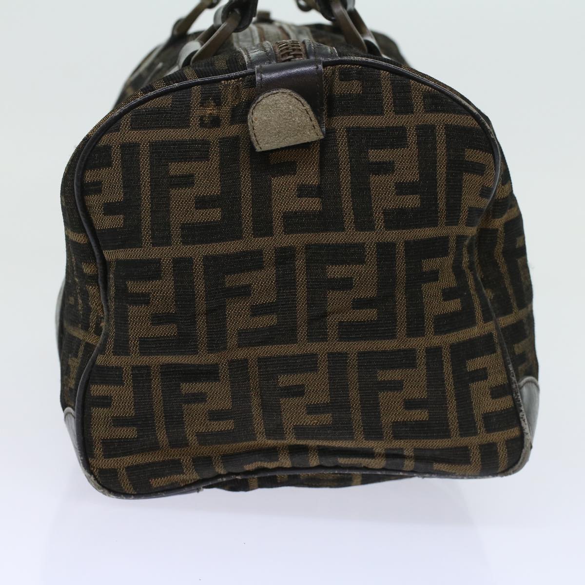 FENDI Zucca Canvas Boston Bag Leather Black Brownti1235