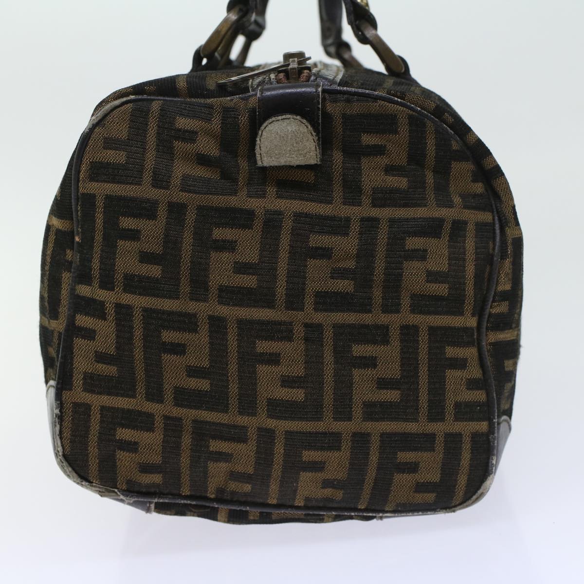 FENDI Zucca Canvas Boston Bag Leather Black Brownti1235