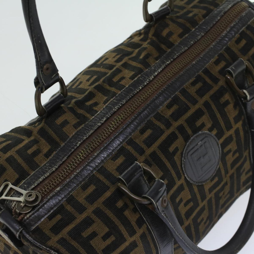 FENDI Zucca Canvas Boston Bag Leather Black Brownti1235