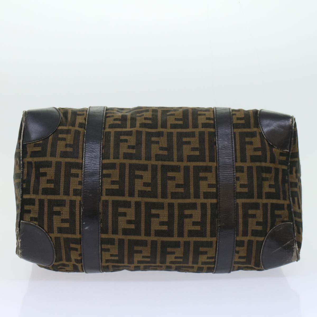 FENDI Zucca Canvas Boston Bag Leather Black Brownti1235