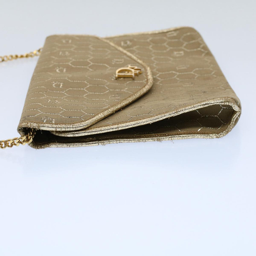 CHRISTIAN DIOR Honeycomb Canvas Chain Shoulder Bag Beige Auth ti1244