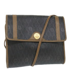 CHRISTIAN DIOR Honeycomb Canvas Shoulder Bag PVC Leather Black Auth ti1257