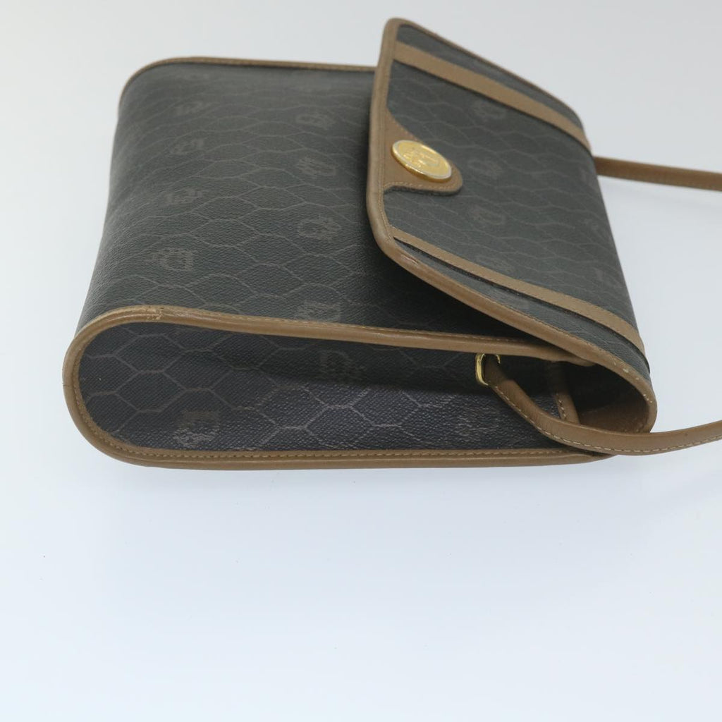 CHRISTIAN DIOR Honeycomb Canvas Shoulder Bag PVC Leather Black Auth ti1257