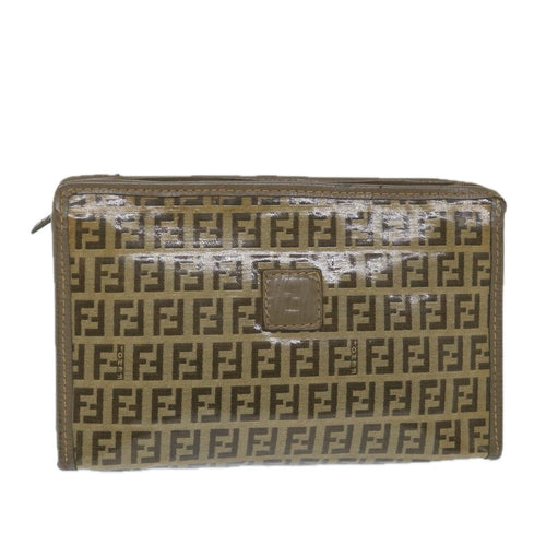 FENDI Zucchino Canvas Clutch Bag Coated Canvas Brownti1271