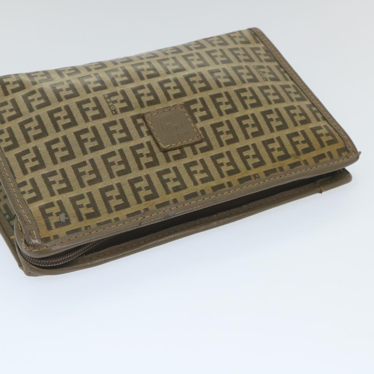 FENDI Zucchino Canvas Clutch Bag Coated Canvas Brownti1271