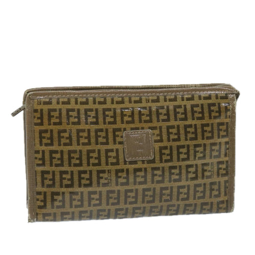 FENDI Zucchino Canvas Clutch Bag Coated Canvas Brownti1272