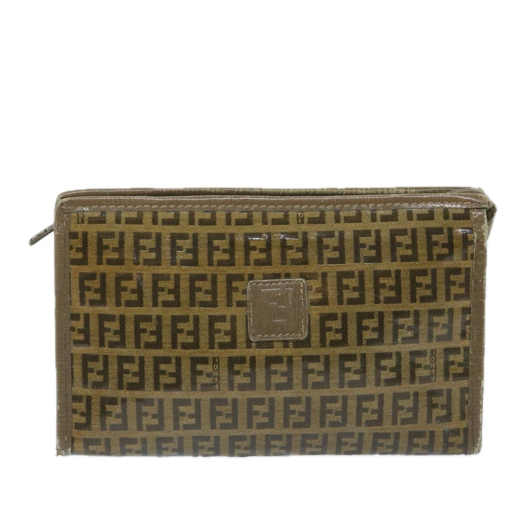 FENDI Zucchino Canvas Clutch Bag Coated Canvas Brownti1272
