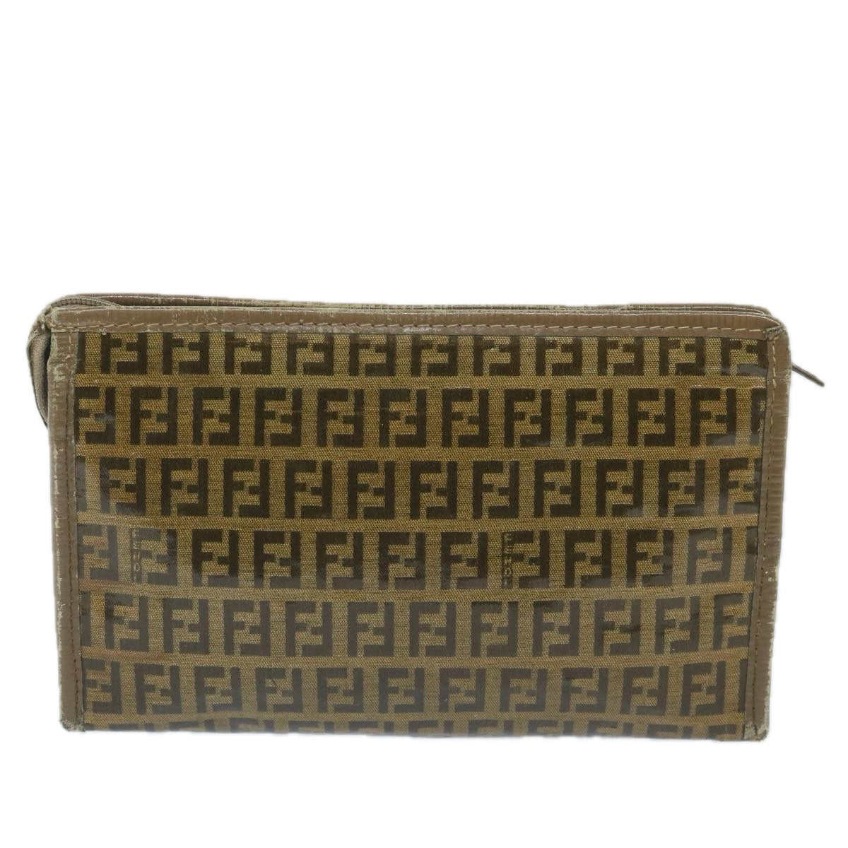 FENDI Zucchino Canvas Clutch Bag Coated Canvas Brownti1272