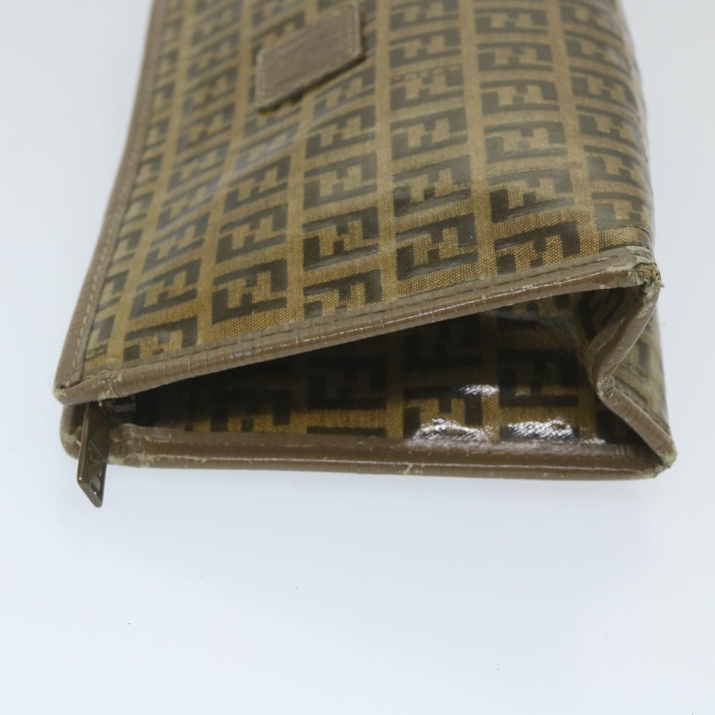 FENDI Zucchino Canvas Clutch Bag Coated Canvas Brownti1272