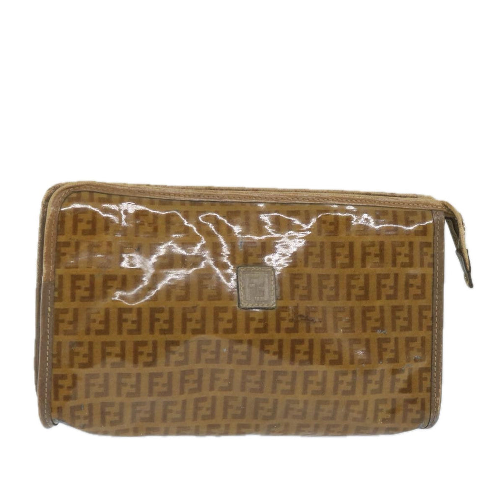 FENDI Zucchino Canvas Clutch Bag Coated Canvas Brownti1273