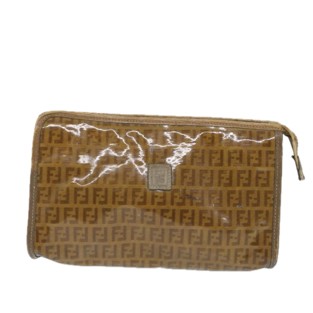 FENDI Zucchino Canvas Clutch Bag Coated Canvas Brownti1273