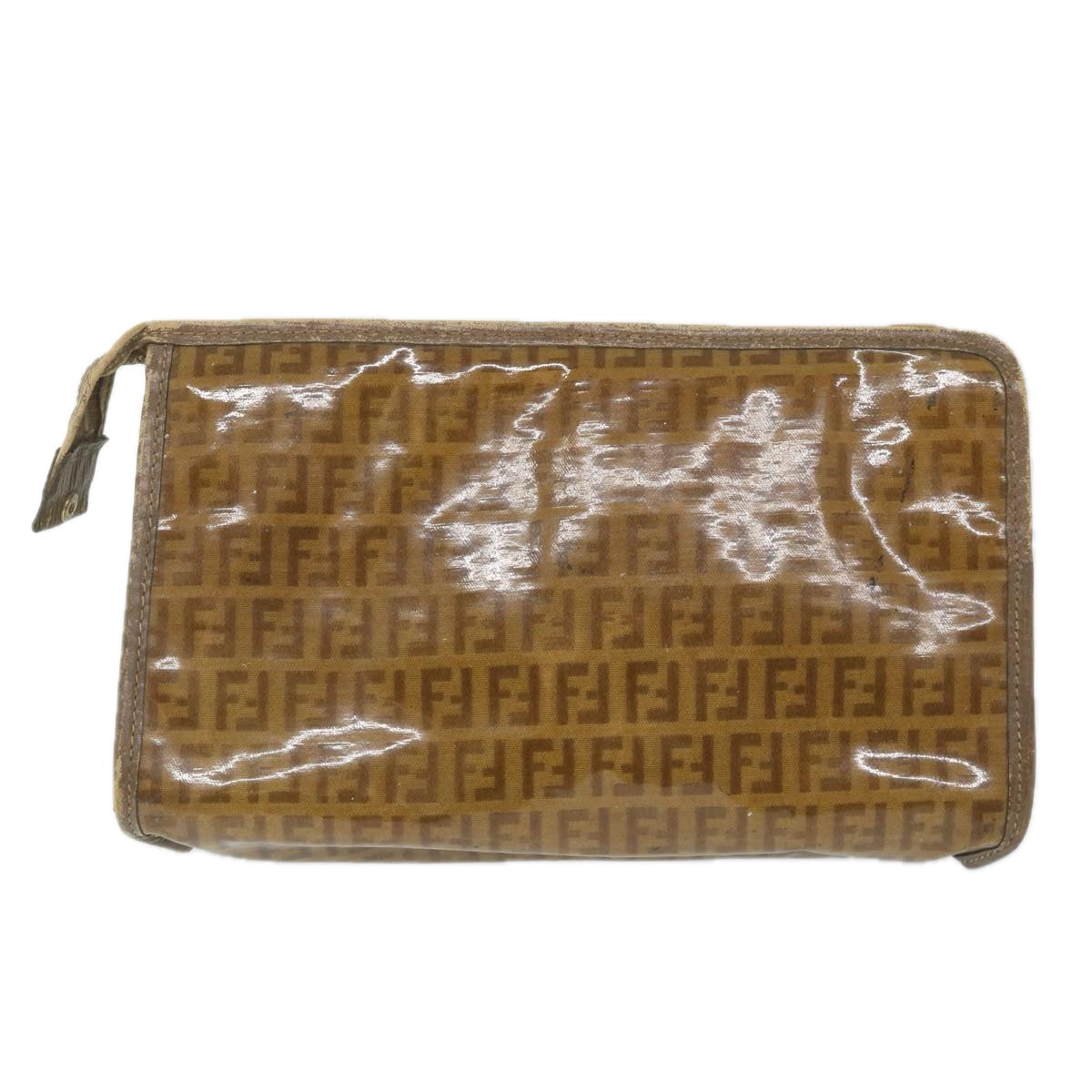 FENDI Zucchino Canvas Clutch Bag Coated Canvas Brownti1273